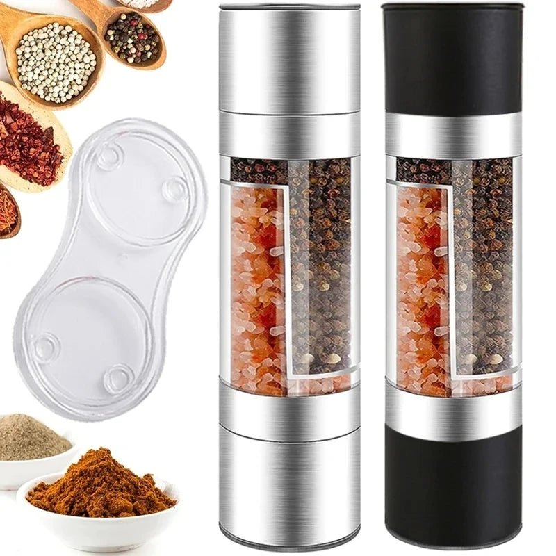 Salt and Pepper Grinder 2 in 1 Manual Stainless Steel Salt Pepper Mills with Adjustable Ceramic Grinding Spice Mill Kitchen Tool - Checkouts UK