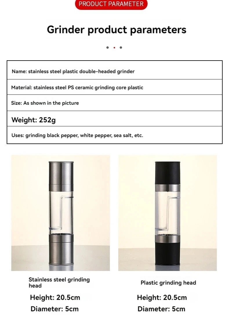 Salt and Pepper Grinder 2 in 1 Manual Stainless Steel Salt Pepper Mills with Adjustable Ceramic Grinding Spice Mill Kitchen Tool - Checkouts UK