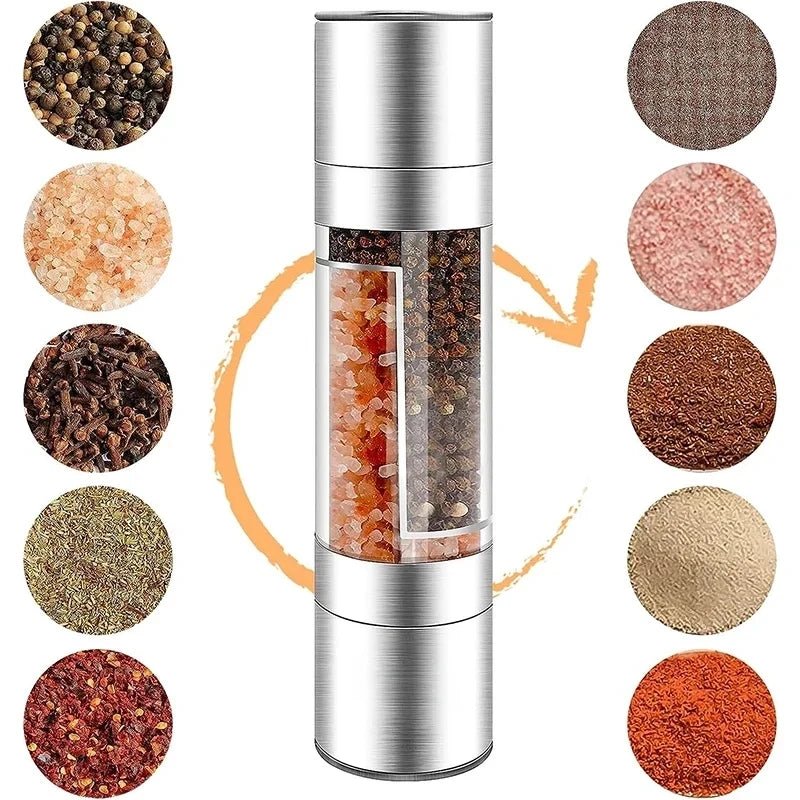 Salt and Pepper Grinder 2 in 1 Manual Stainless Steel Salt Pepper Mills with Adjustable Ceramic Grinding Spice Mill Kitchen Tool - Checkouts UK