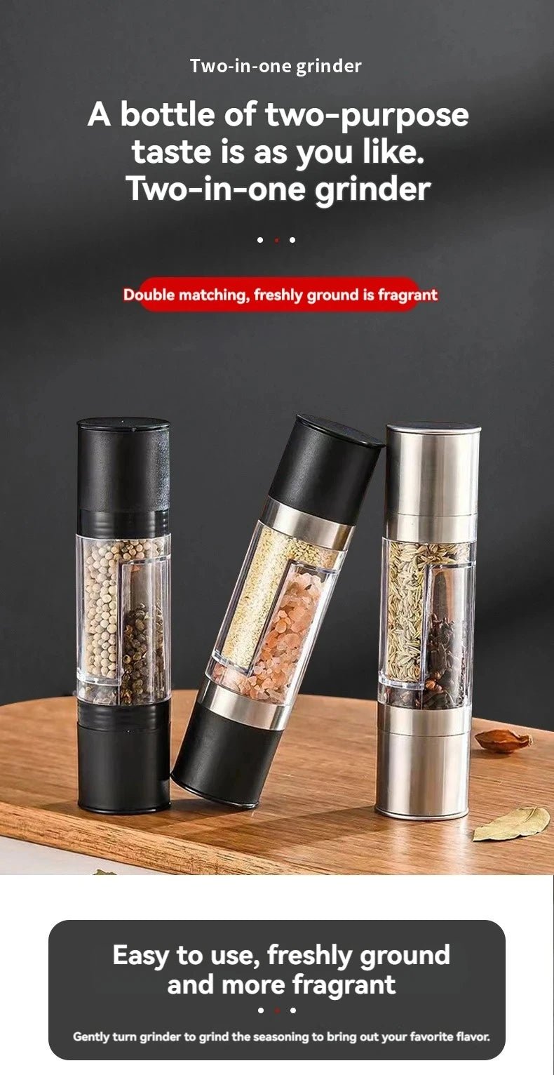 Salt and Pepper Grinder 2 in 1 Manual Stainless Steel Salt Pepper Mills with Adjustable Ceramic Grinding Spice Mill Kitchen Tool - Checkouts UK
