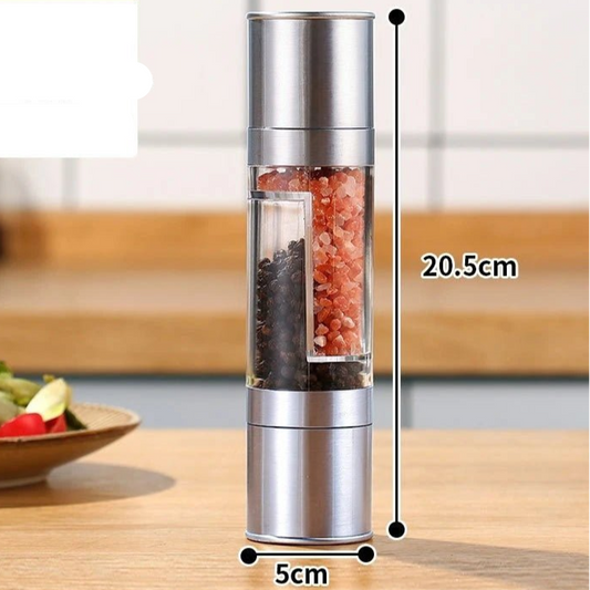 Salt and Pepper Grinder 2 in 1 Manual Stainless Steel Salt Pepper Mills with Adjustable Ceramic Grinding Spice Mill Kitchen Tool - Checkouts UK