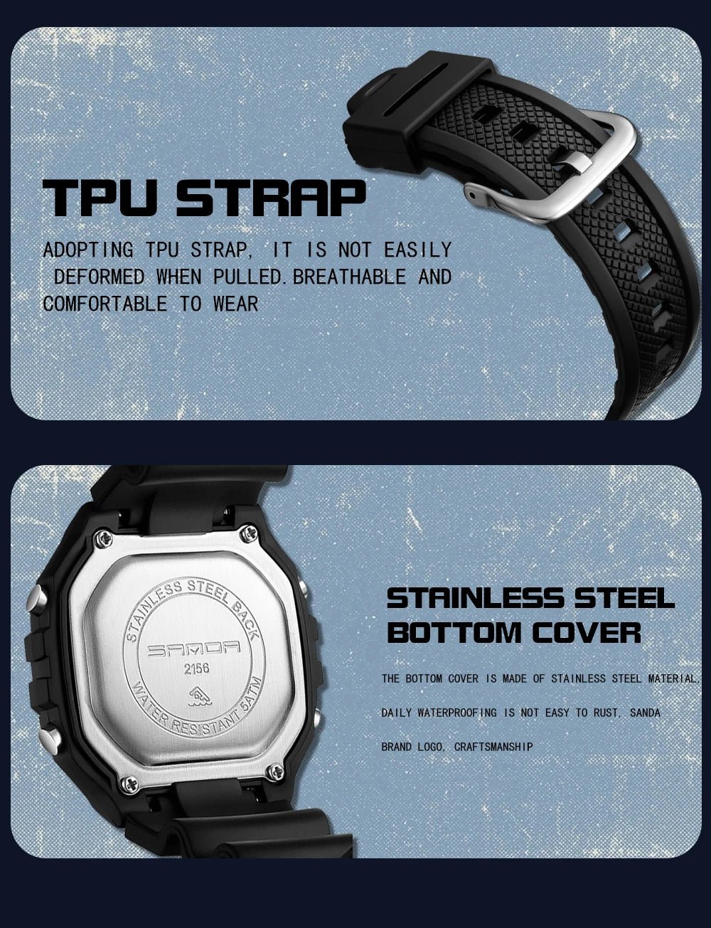SANDA 2156 Fashion Mens Watch Military Water Resistant Sport Watches Army Big Dial Led Digital Wristwatches Stopwatches For Male - Checkouts USA