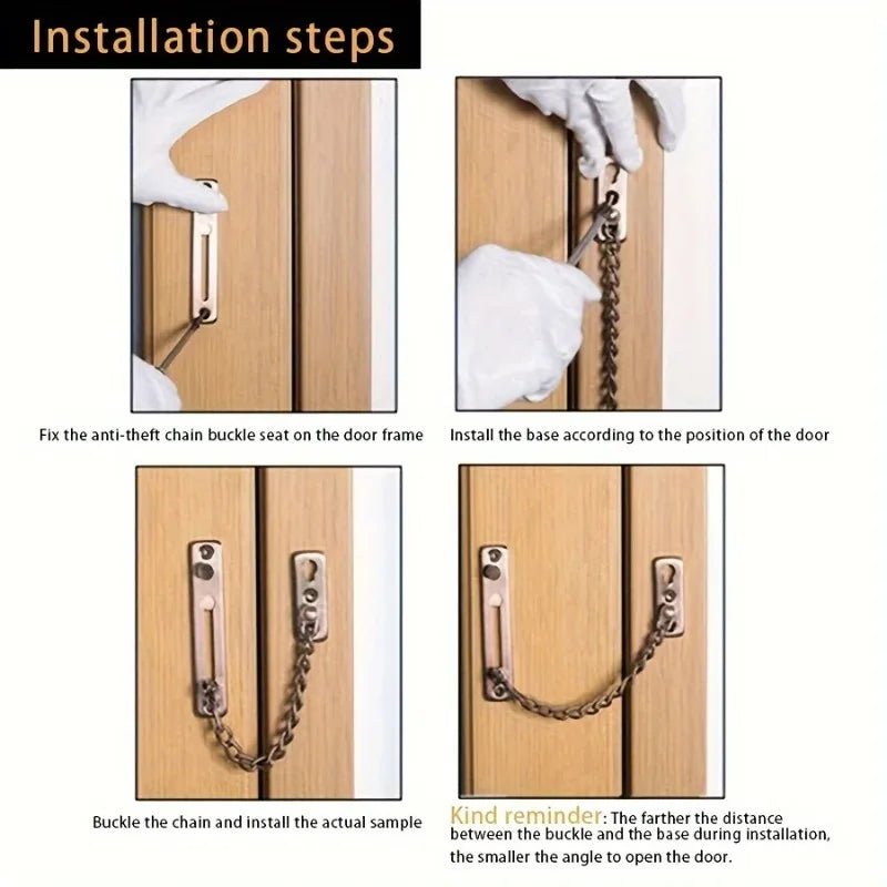 Security Door Sliding Chain Lock 304 Stainless Steel Security Anti - theft Door Chain Latch Buckle Guard Door Hardware - Checkouts USA