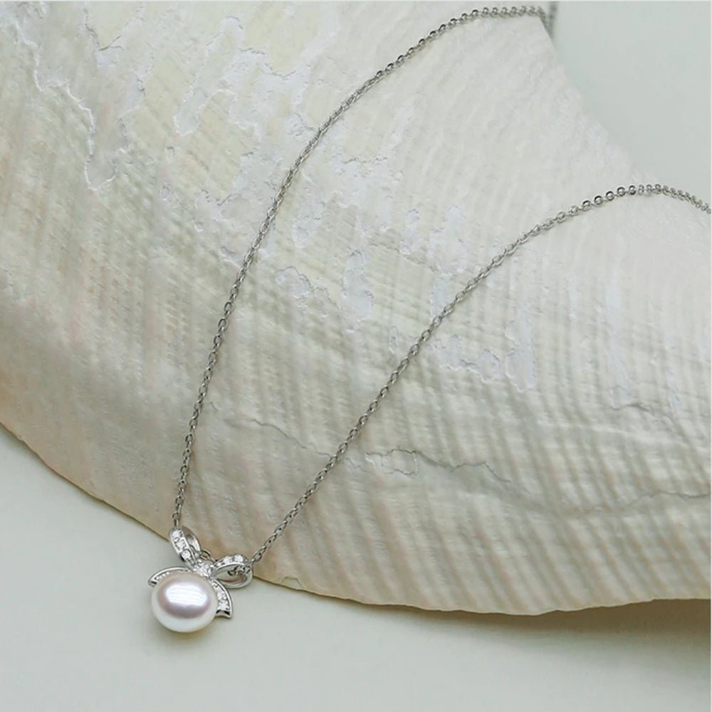 Seulement Natural Freshwater Non - Nucleated Pearl Necklace Female 925 Sterling Silver Bow Pendant Chain Sweet Jewelry Accessories - Checkouts USA