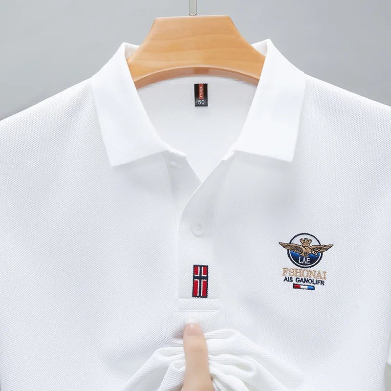 Short Sleeved Polo Shirt for Men in Summer 2025, New Business Casual Wrinkle Resistant Half Sleeved Lapel T-shirt, Loose and Iro - Checkouts UK