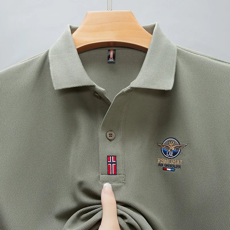 Short Sleeved Polo Shirt for Men in Summer 2025, New Business Casual Wrinkle Resistant Half Sleeved Lapel T-shirt, Loose and Iro - Checkouts UK