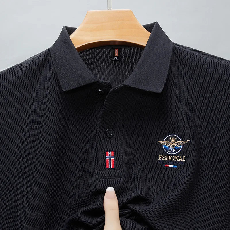 Short Sleeved Polo Shirt for Men in Summer 2025, New Business Casual Wrinkle Resistant Half Sleeved Lapel T-shirt, Loose and Iro - Checkouts UK