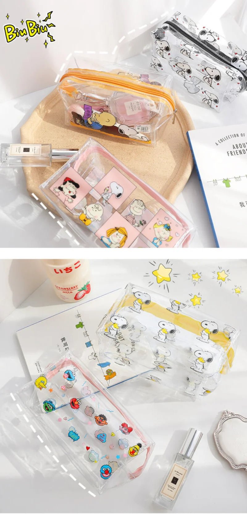 Snoopy Outdoor Girl Makeup Bag Women Necessary Cosmetic Bag Transparent Travel Organizer Cartoon Fashion Small Toiletry Pouch - Checkouts UK