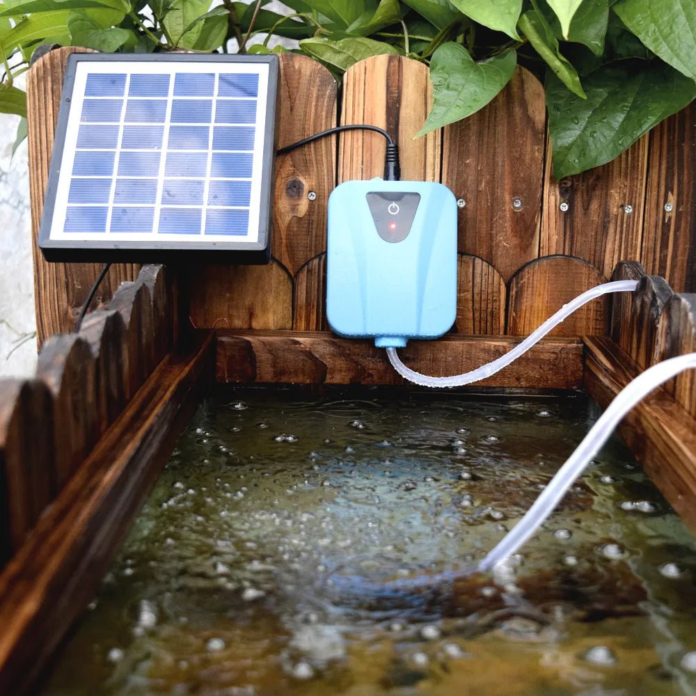 Solar Mini Fountain pump DC Charging Oxygenator Water Oxygen Pump Pond Aerator with 1 Air Stone Aquarium Airpump 2L/min - Checkouts USA