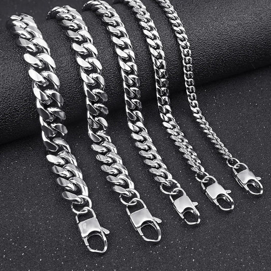 Stainless Steel Cuban Link Chain Necklace For Men Jewelry Male Accessories 8MM - 14MM Thick - Checkouts USA