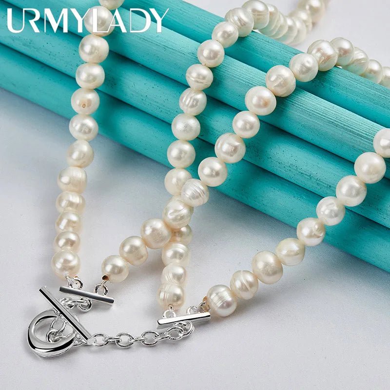 Sterling Silver Natural Freshwater Pearl Necklace For Women Wedding Party Fashion Charm Jewelry - Checkouts USA