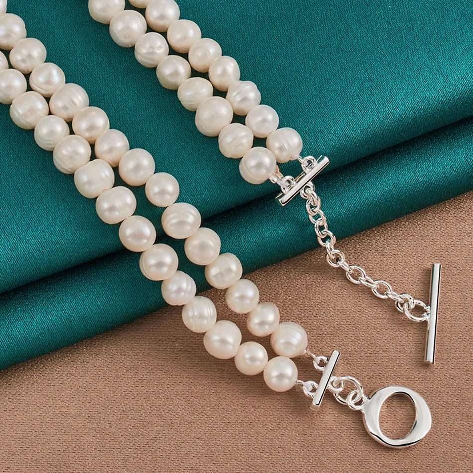 Sterling Silver Natural Freshwater Pearl Necklace For Women Wedding Party Fashion Charm Jewelry - Checkouts USA