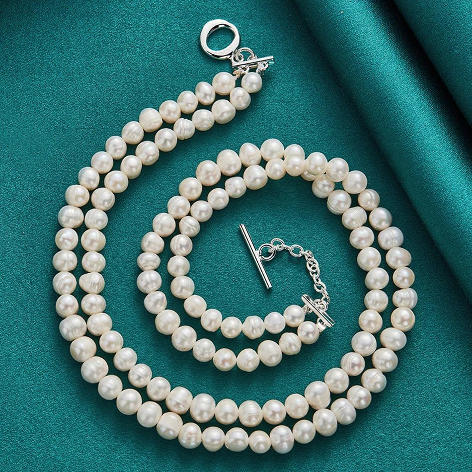 Sterling Silver Natural Freshwater Pearl Necklace For Women Wedding Party Fashion Charm Jewelry - Checkouts USA