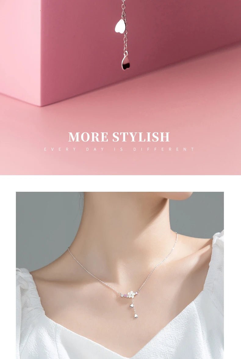 Sterling Silver Twinkling Zircon White Shell Flower Tassel Hearts Fashion Luxury Pendant for Wome Fine Jewelry - Checkouts USA