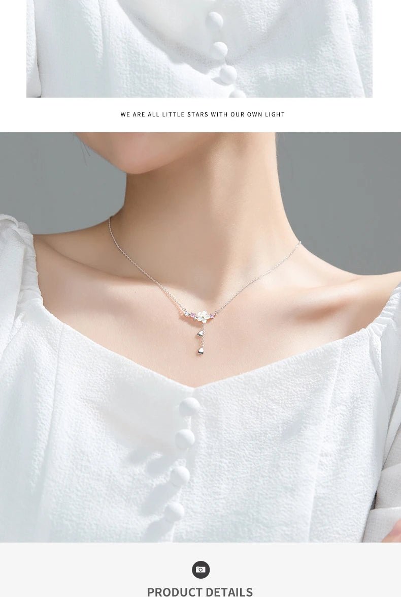 Sterling Silver Twinkling Zircon White Shell Flower Tassel Hearts Fashion Luxury Pendant for Wome Fine Jewelry - Checkouts USA