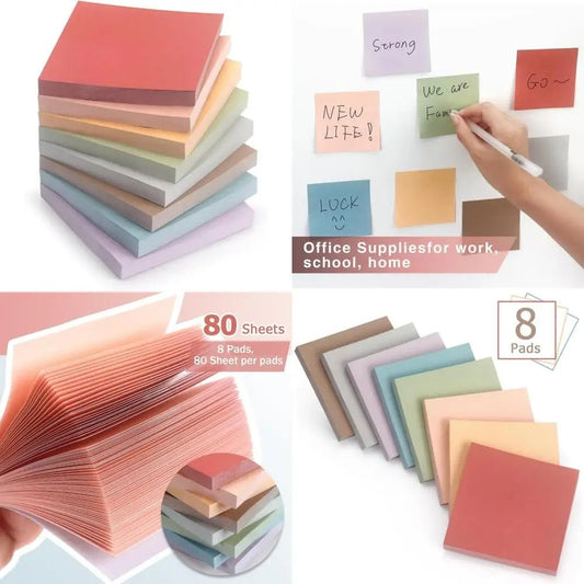 Sticky notes 8 vintage colors 3x3in, self - stick notes pads with easy to post for school, home, office, 8 pads/pack, 80 sheets/pa - Checkouts USA