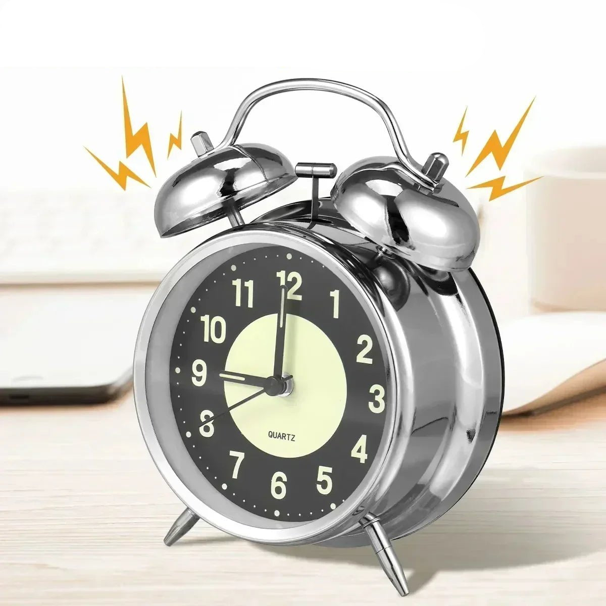 Super Loud Alarm Clock Metal Twin Bell Alarm Clock with Night Light Retro Bedside Clock Silent Table Desk Clocks for Home Bedroo - Checkouts UK