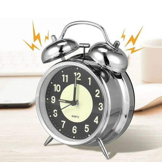 Super Loud Alarm Clock Metal Twin Bell Alarm Clock with Night Light Retro Bedside Clock Silent Table Desk Clocks for Home Bedroo - Checkouts UK