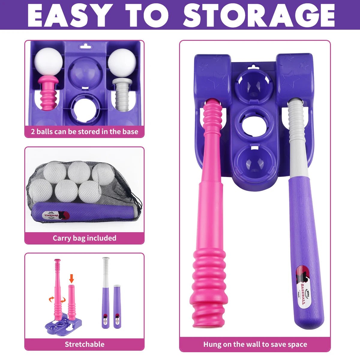 T Ball Set Toys for Kids, Kids Baseball Tee for Boys, Auto Ball Launcher, Indoor Outdoor Outside Sports Tee Ball Set Toys Gifts - Checkouts USA