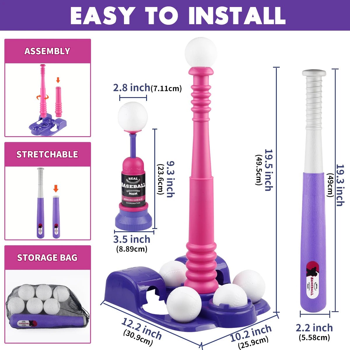 T Ball Set Toys for Kids, Kids Baseball Tee for Boys, Auto Ball Launcher, Indoor Outdoor Outside Sports Tee Ball Set Toys Gifts - Checkouts USA