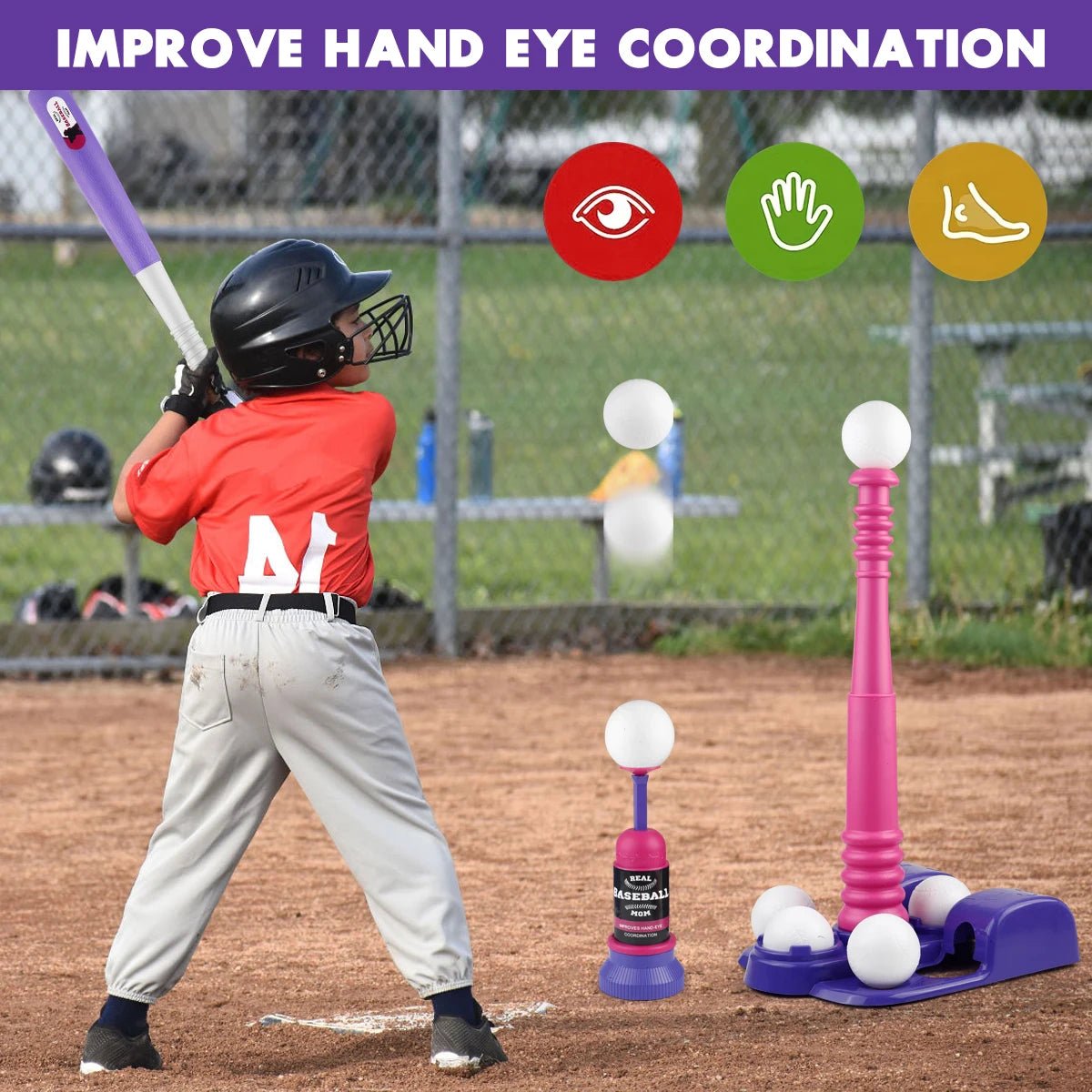 T Ball Set Toys for Kids, Kids Baseball Tee for Boys, Auto Ball Launcher, Indoor Outdoor Outside Sports Tee Ball Set Toys Gifts - Checkouts USA