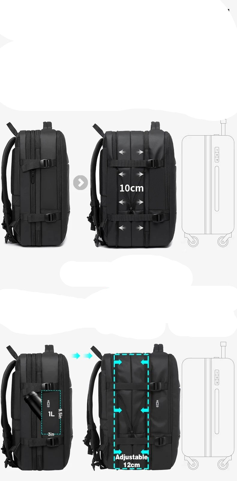 Travel Backpack Men Business Backpack School Expandable USB Bag Large Capacity 17.3 Laptop Waterproof Fashion Backpack - Checkouts UK