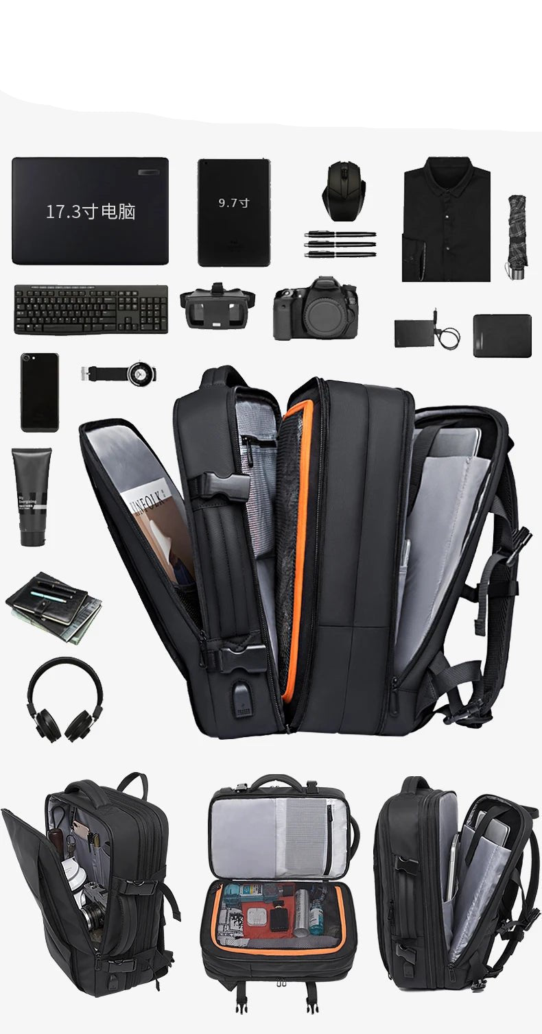 Travel Backpack Men Business Backpack School Expandable USB Bag Large Capacity 17.3 Laptop Waterproof Fashion Backpack - Checkouts UK