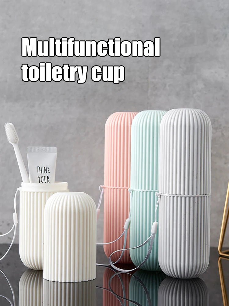 Travel Toothbrush Box Vertical Stripe Portable Mouthwash Cup Brushing Cup Washing Cup Toothware Box Toothpaste Storage Cartridge - Checkouts UK