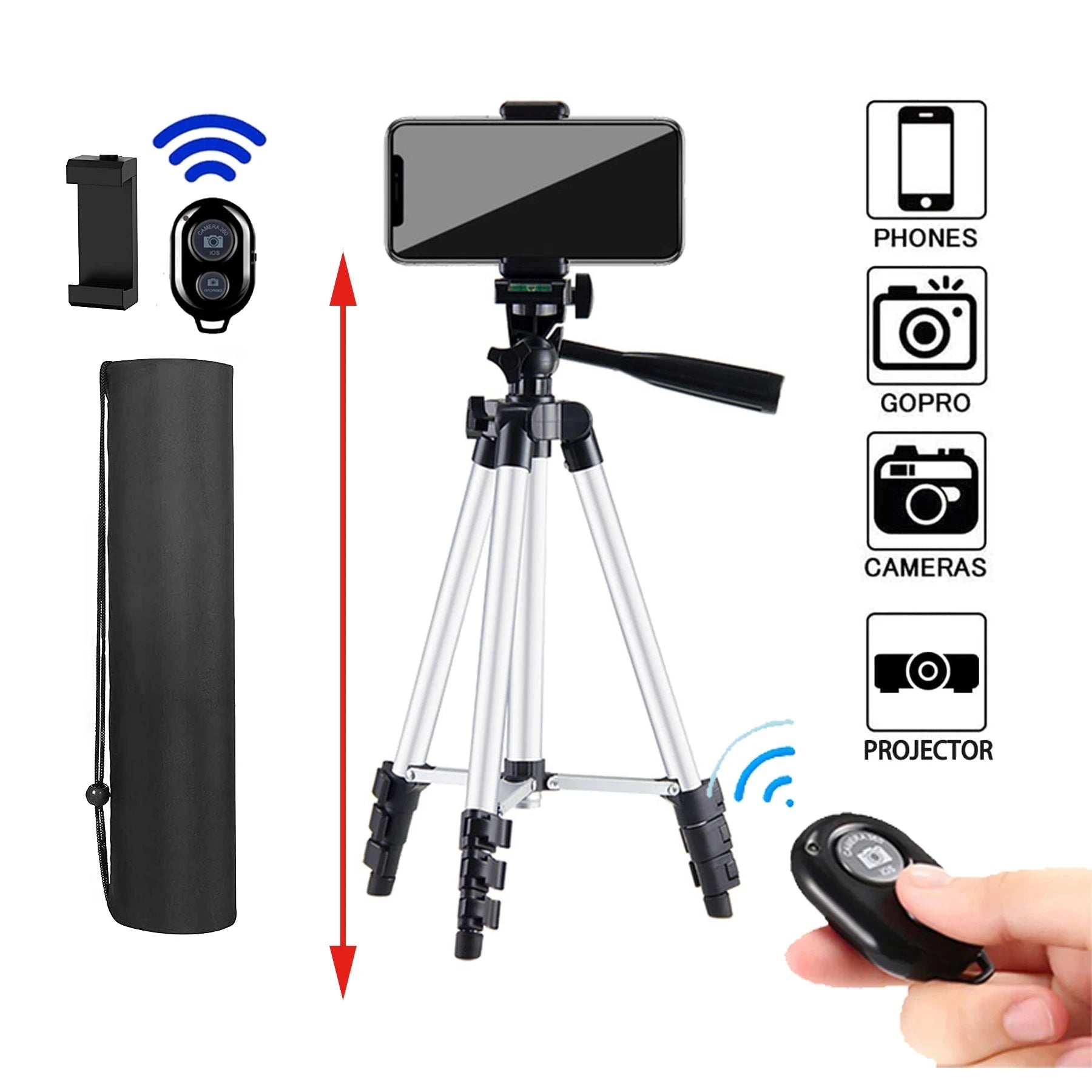 Tripod For Phone Camera Tripod Stand with Bluetooth Remote Phone Holder Lightweight Universal Photography For Xiaomi Huawei DSLR - Checkouts UK