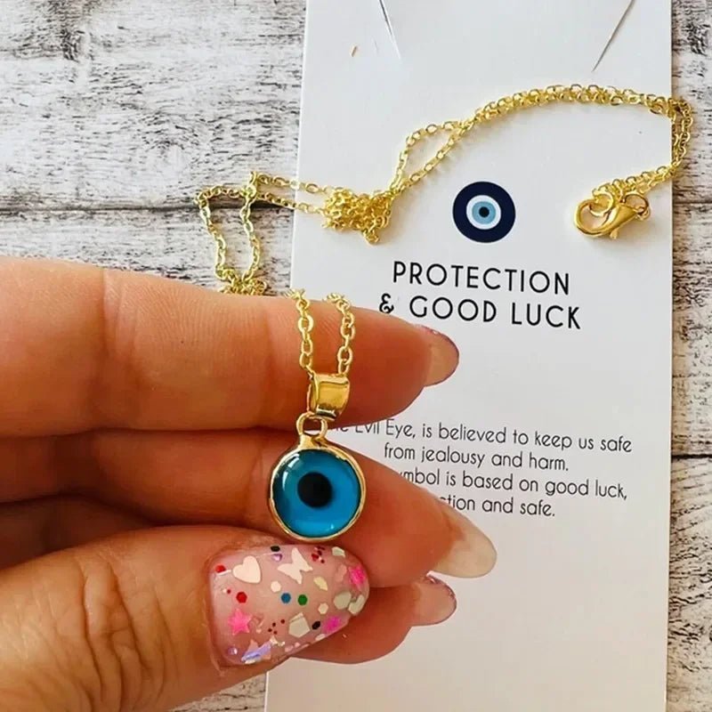 Turkey Blue Evil Eye Necklace for Women Stainless Steel Chokers Pendant Chains Clavicle Ethnic Boho Lucky Fashion Jewelry Gifts - Checkouts UK