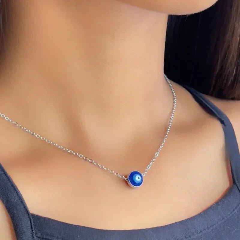 Turkey Blue Evil Eye Necklace for Women Stainless Steel Chokers Pendant Chains Clavicle Ethnic Boho Lucky Fashion Jewelry Gifts - Checkouts UK