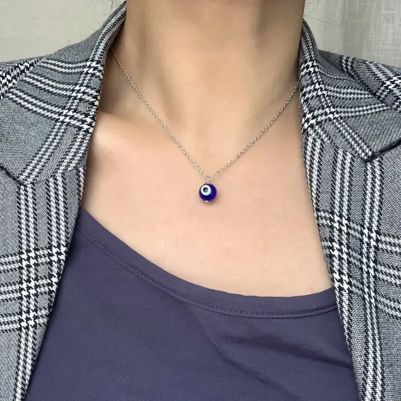 Turkey Blue Evil Eye Necklace for Women Stainless Steel Chokers Pendant Chains Clavicle Ethnic Boho Lucky Fashion Jewelry Gifts - Checkouts UK