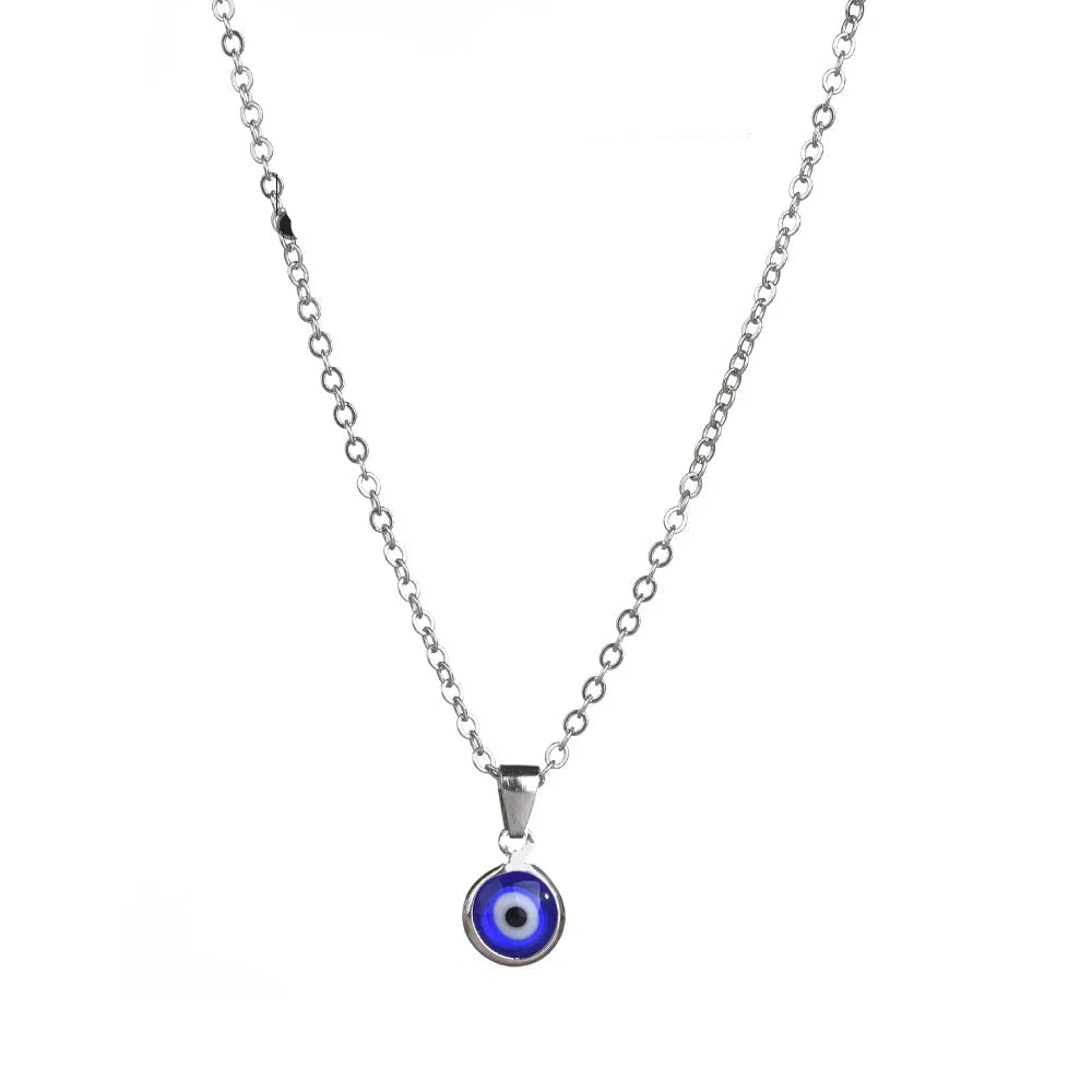 Turkey Blue Evil Eye Necklace for Women Stainless Steel Chokers Pendant Chains Clavicle Ethnic Boho Lucky Fashion Jewelry Gifts - Checkouts UK