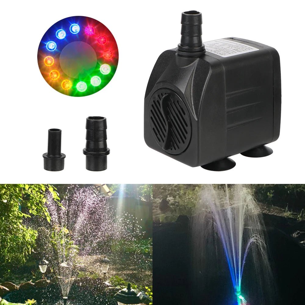 Ultra - quiet Water Pump with 12 LED Light for Garden Aquarium Fish Tank Bird Bath Fountain with Power Cord Submersible Fountain - Checkouts UK