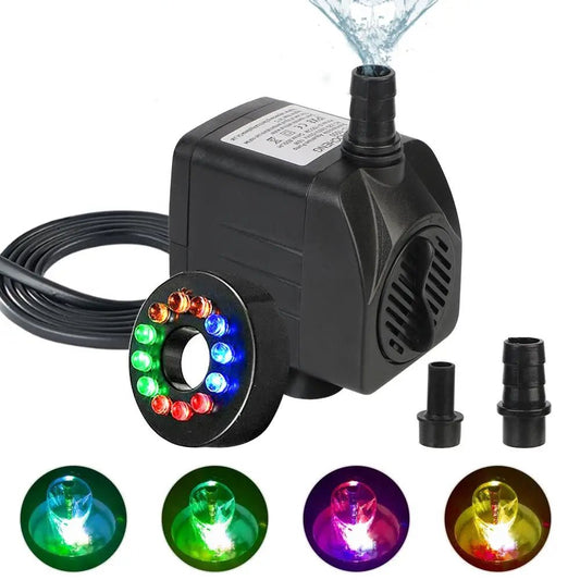 Ultra - quiet Water Pump with 12 LED Light for Garden Aquarium Fish Tank Bird Bath Fountain with Power Cord Submersible Fountain - Checkouts UK