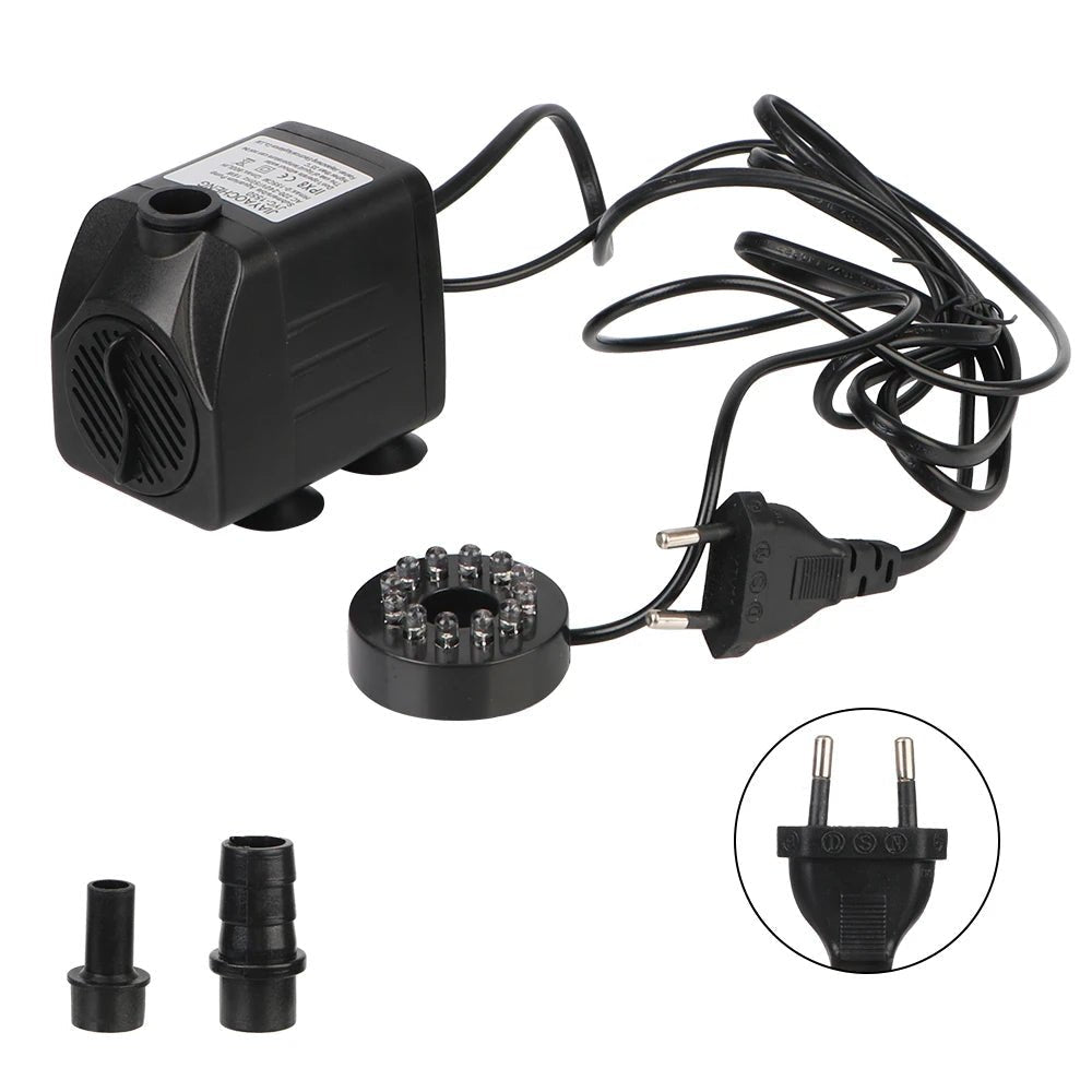Ultra - quiet Water Pump with 12 LED Light for Garden Aquarium Fish Tank Bird Bath Fountain with Power Cord Submersible Fountain - Checkouts UK