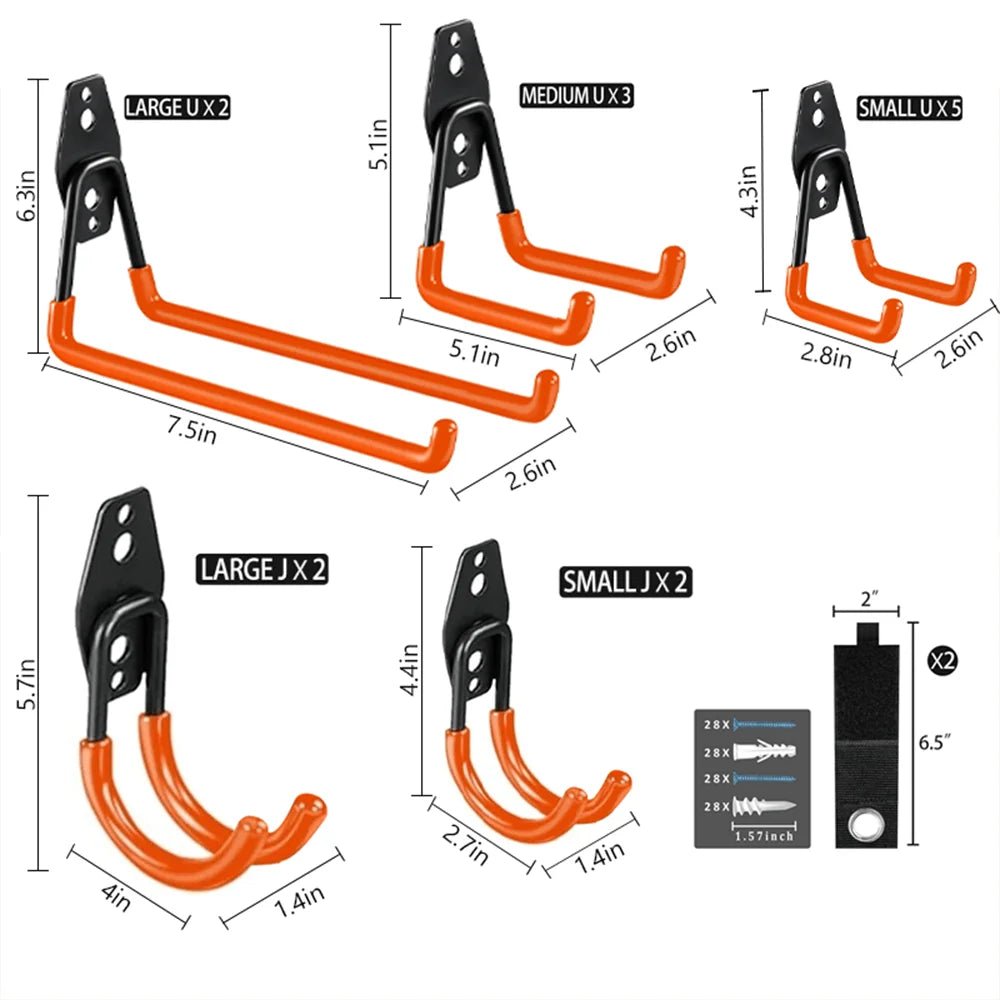 Upgraded 16 Packs Garage Hooks Double Heavy Duty, Garage Storage Hooks, Wall Mount Garage Organization Equipment(Orange) - Checkouts USA