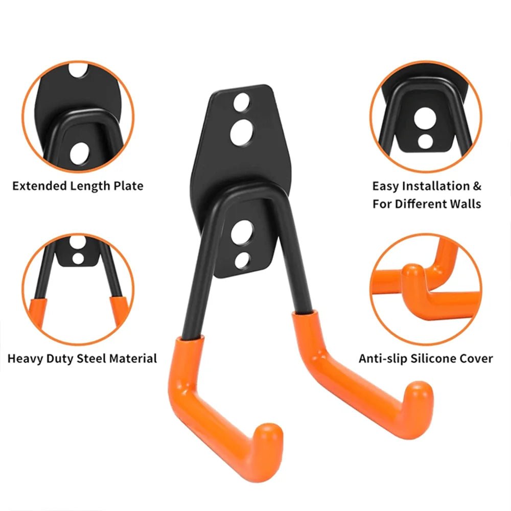 Upgraded 16 Packs Garage Hooks Double Heavy Duty, Garage Storage Hooks, Wall Mount Garage Organization Equipment(Orange) - Checkouts USA