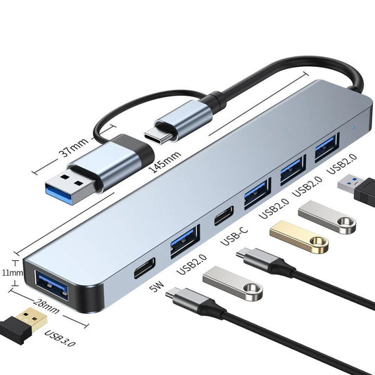 USB C Hub USB Hub 3.0, Aluminum 7 in 1 USB Extender, USB Splitter with USB 3.0, 4 X USB 2.0 and 2 USB C Ports USB Distributor - Checkouts UK
