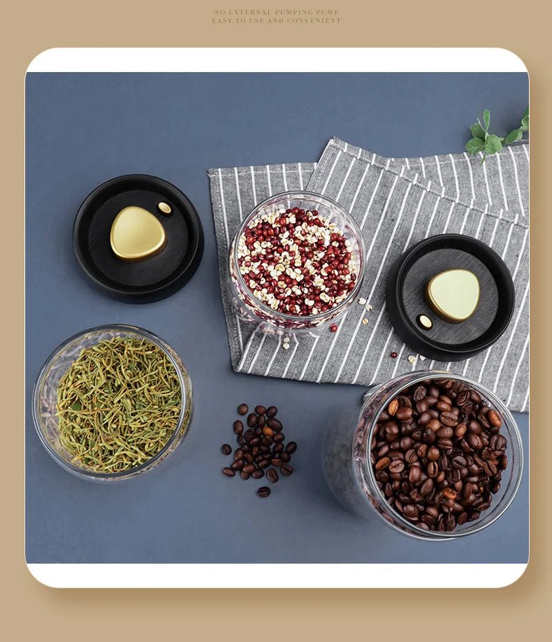 Vacuum Sealed Jug Coffee Beans Glass Airtight Canister Food Grains Candy Keep Fresh Storage Jar Kitchen Accessories - Checkouts UK