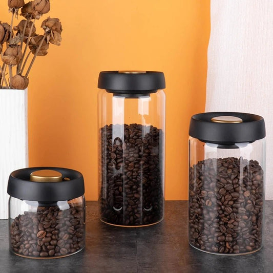 Vacuum Sealed Jug Coffee Beans Glass Airtight Canister Food Grains Candy Keep Fresh Storage Jar Kitchen Accessories - Checkouts UK