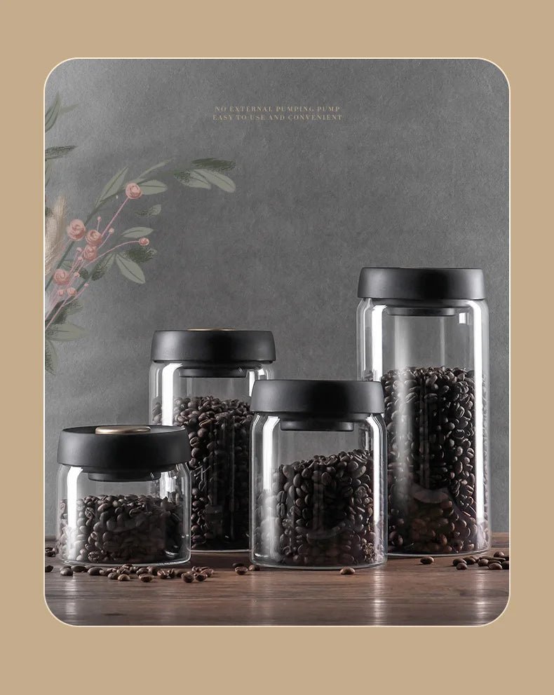 Vacuum Sealed Jug Coffee Beans Glass Airtight Canister Food Grains Candy Keep Fresh Storage Jar Kitchen Accessories - Checkouts UK