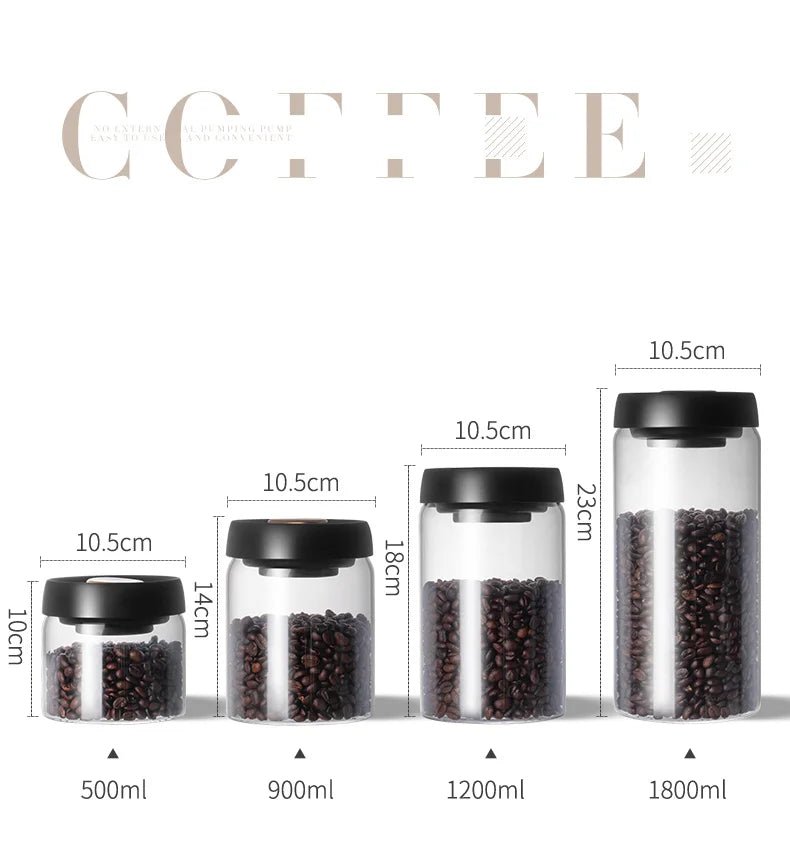 Vacuum Sealed Jug Coffee Beans Glass Airtight Canister Food Grains Candy Keep Fresh Storage Jar Kitchen Accessories - Checkouts UK