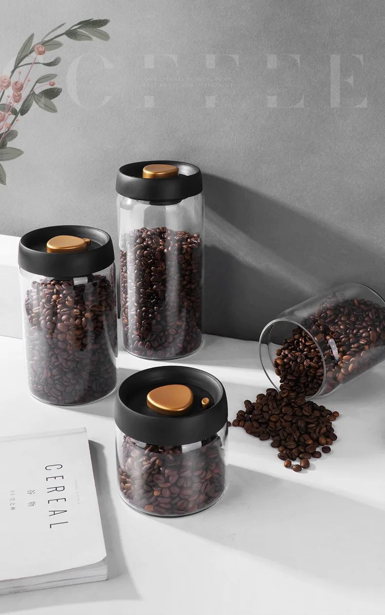 Vacuum Sealed Jug Coffee Beans Glass Airtight Canister Food Grains Candy Keep Fresh Storage Jar Kitchen Accessories - Checkouts UK