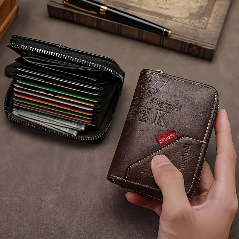Vintage Style Compact PU Leather Wallet - Multiple Card Slots, Portable Credit Card Holder - Checkouts UK