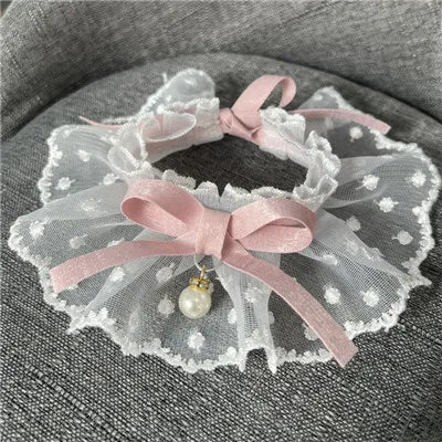 White Lace Bowknot Collar, Bowtie Bibs, Mesh Embroidery, Dog Cat Necklace, Neck Strap for Small and Medium Dogs, Bandanas, XL - Furbury