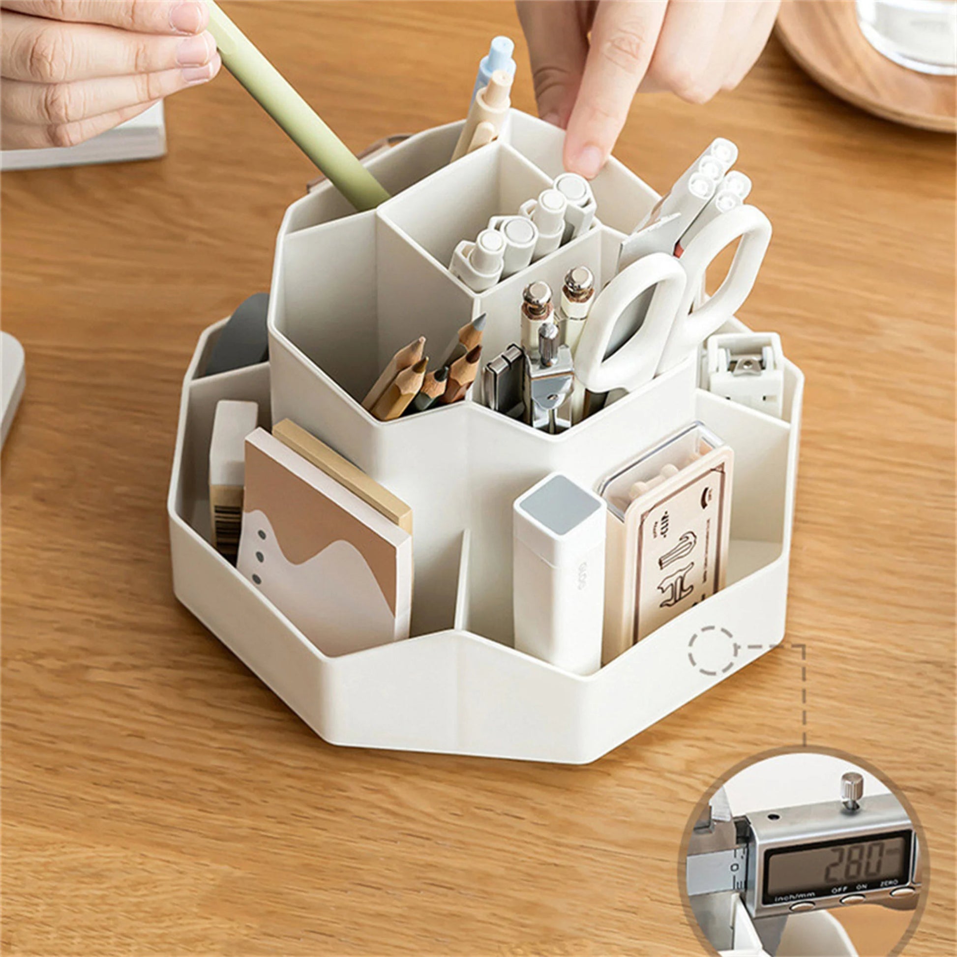 White/Pink Pen Stand 360°Rotatable Pen Holder Large Capacity Desk Pencil Storage Box 9 - Grid Stationery Organizer School Office - Checkouts USA