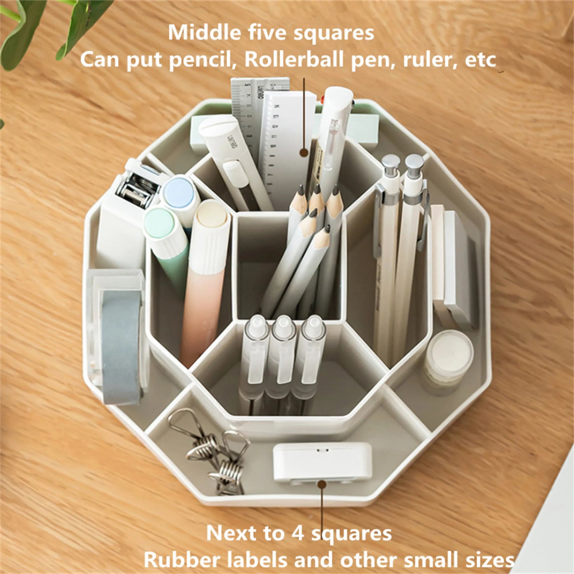 White/Pink Pen Stand 360°Rotatable Pen Holder Large Capacity Desk Pencil Storage Box 9 - Grid Stationery Organizer School Office - Checkouts USA