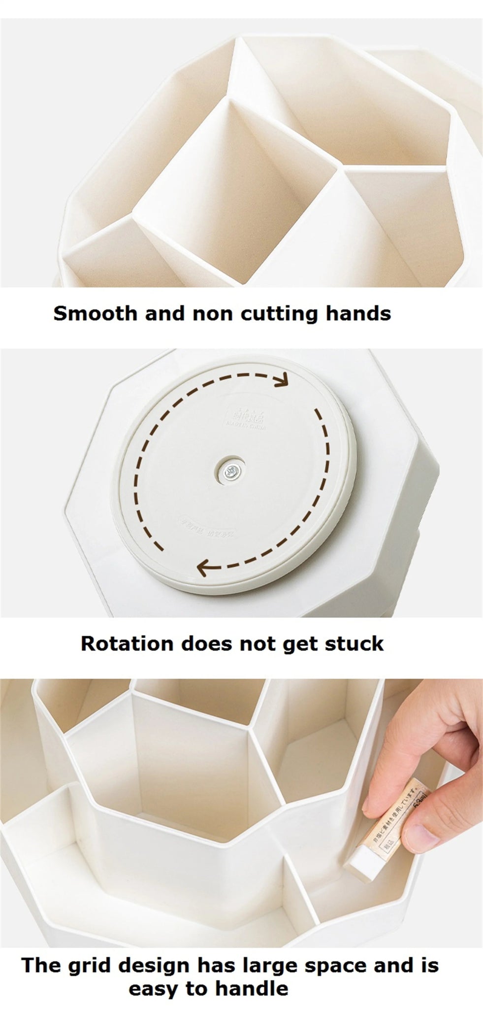 White/Pink Pen Stand 360°Rotatable Pen Holder Large Capacity Desk Pencil Storage Box 9 - Grid Stationery Organizer School Office - Checkouts USA