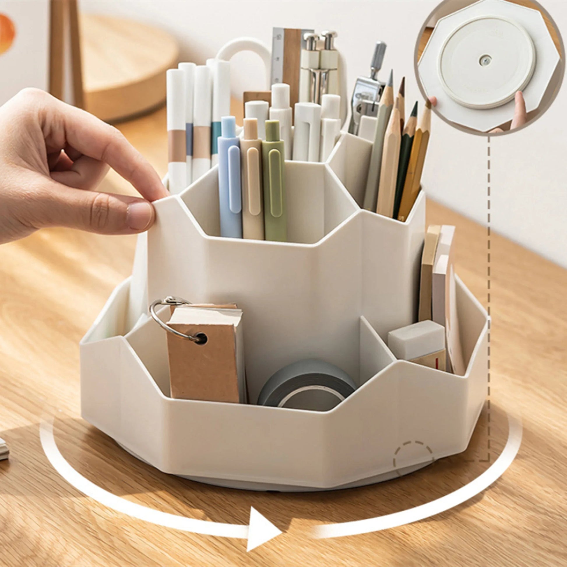 White/Pink Pen Stand 360°Rotatable Pen Holder Large Capacity Desk Pencil Storage Box 9 - Grid Stationery Organizer School Office - Checkouts USA